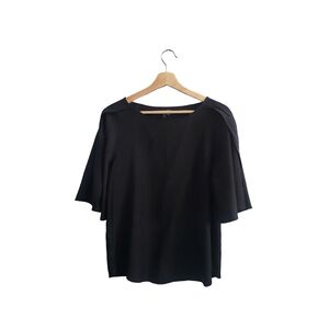 VERO MODA Flutter Sleeve Flowy Short Sleeve Black Blouse Size M